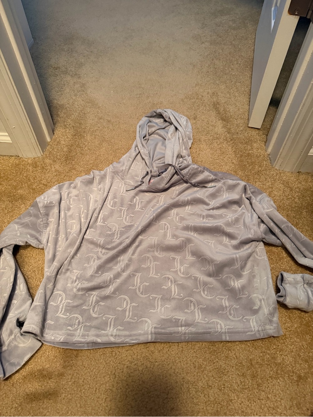 Juicy Couture Light Gray Crewneck Hoodie with Tonal Monogram